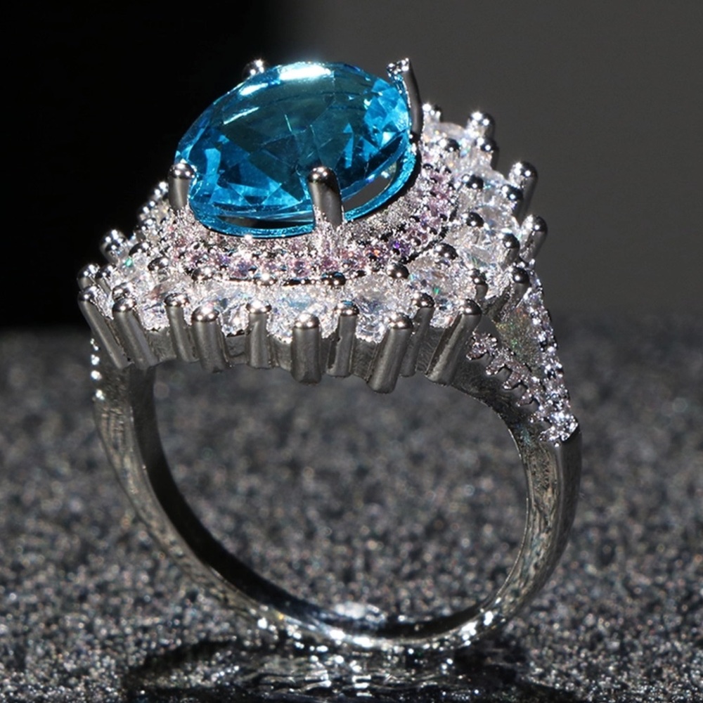 925 Silver Aquamarine Gemstone LUXURY Ring - Picture 2 of 5